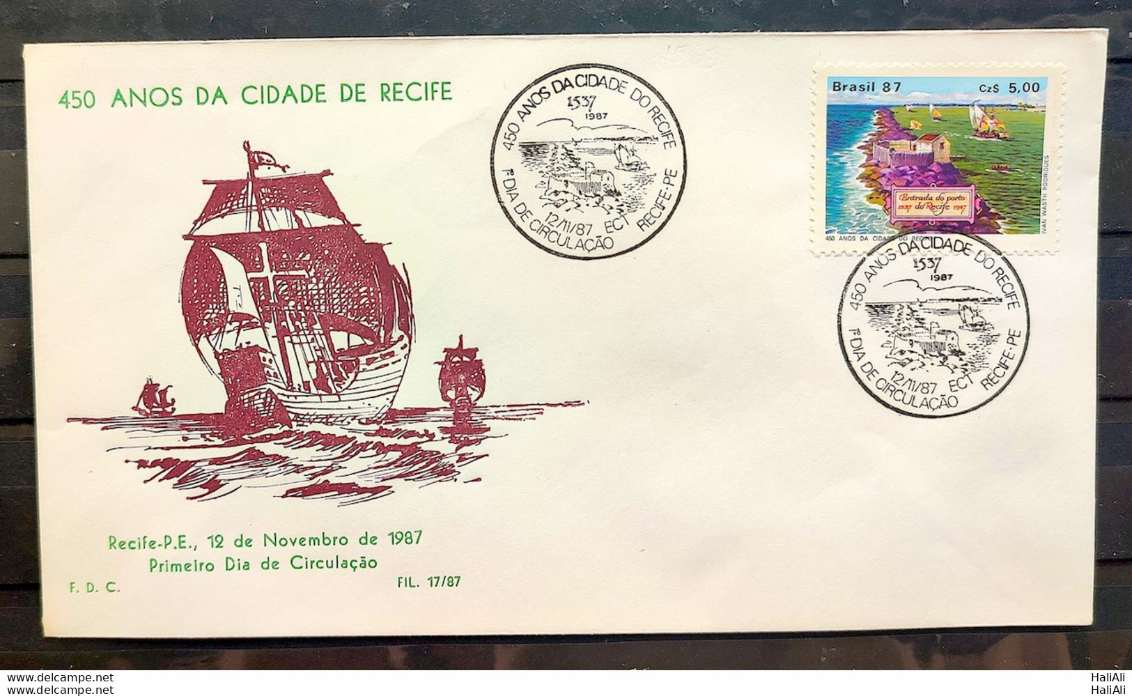 Brazil Envelope PVT FIL 017 1987 Recife Pernambuco Ship CBC PE 03 - FDC