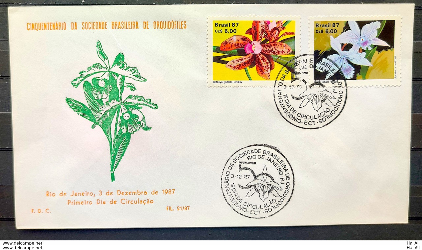 Brazil Envelope PVT FIL 021 1987 Flora Orquidea CBC RJ - FDC