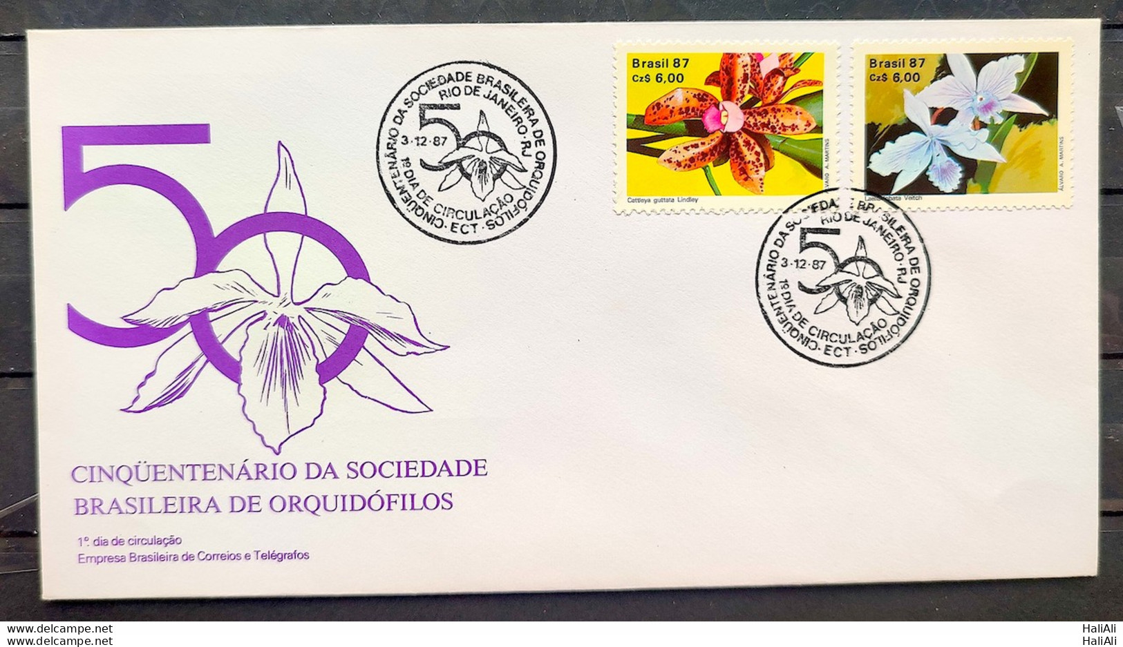 Brazil Envelope FDC 435 1987 Flora Orchidea CBC RJ 02 - FDC