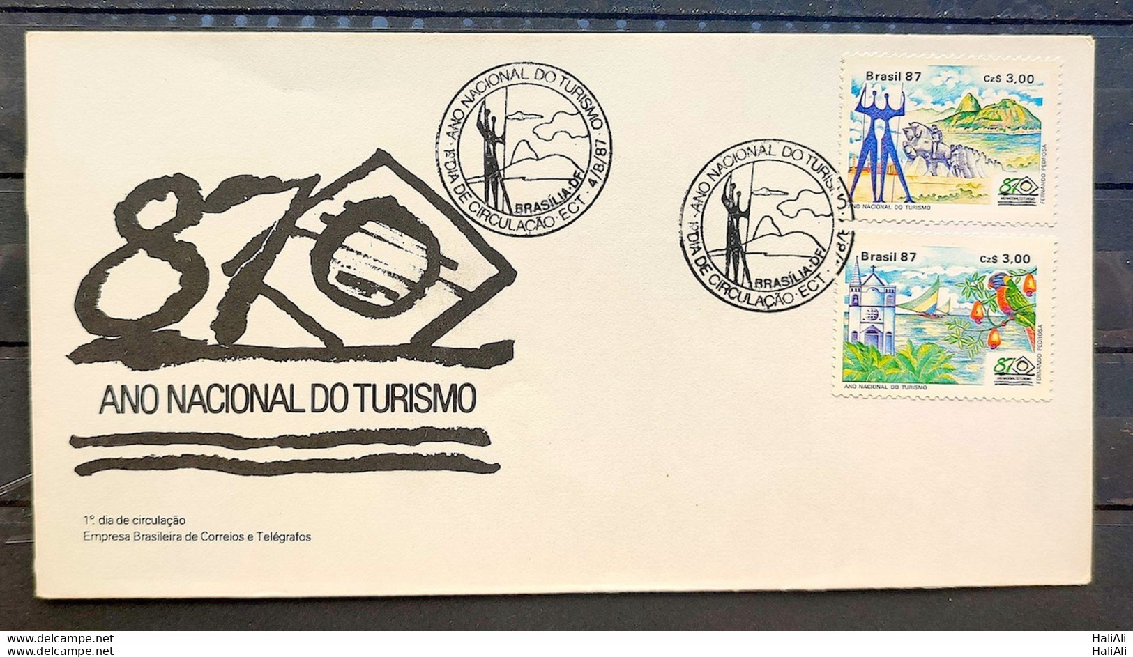 Brazil Envelope FDC 426 1987 Tourism Sao Paulo Salvador Curitiba CBC BSB 2 - FDC