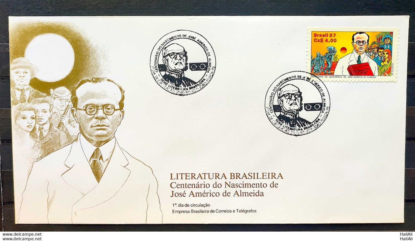 Brazil Envelope FDC 430 1987 JOSE AMERICO DE ALMEIDA LITERATURE CBC PB 01 - FDC