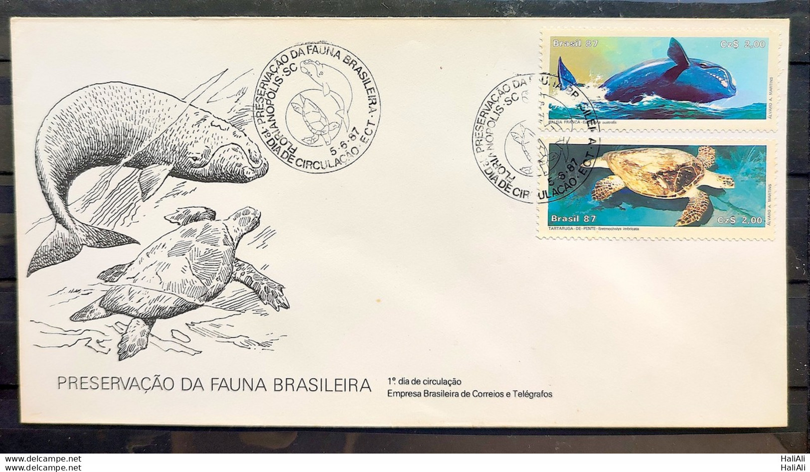 Brazil Envelope FDC 421 1987 CBC SC 1 Turtle Whale Fauna - FDC