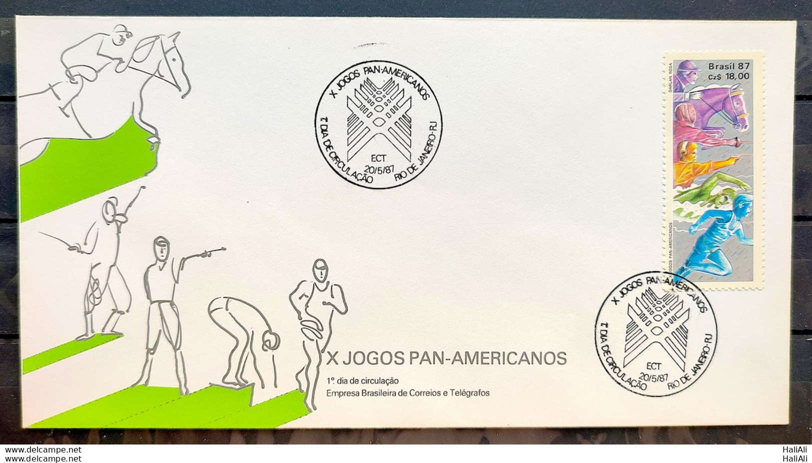Brazil Envelope FDC 420 1987 Pan American Games Horse Fencing Shoot Natacao CBC RJ 2 - FDC