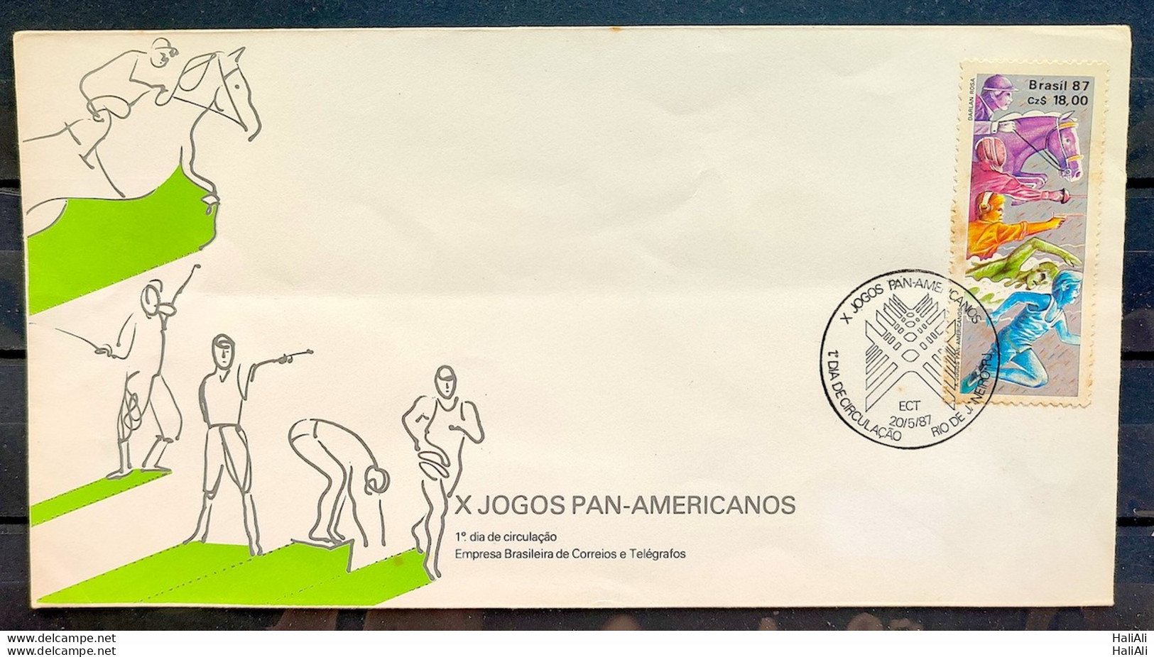 Brazil Envelope FDC 420 1987 Pan American Games Horse Fencing Shoot Natacao CBC RJ 1 - FDC