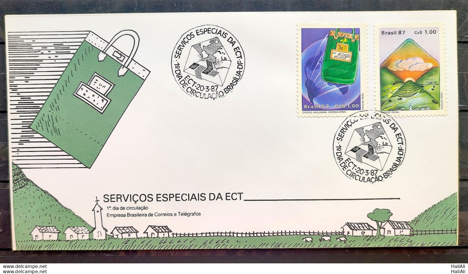 Brazil Envelope FDC 418 1987 FAB SERVICE POSTAL PASTAL CHART COMMUNICATION CBC BSB 2 - FDC