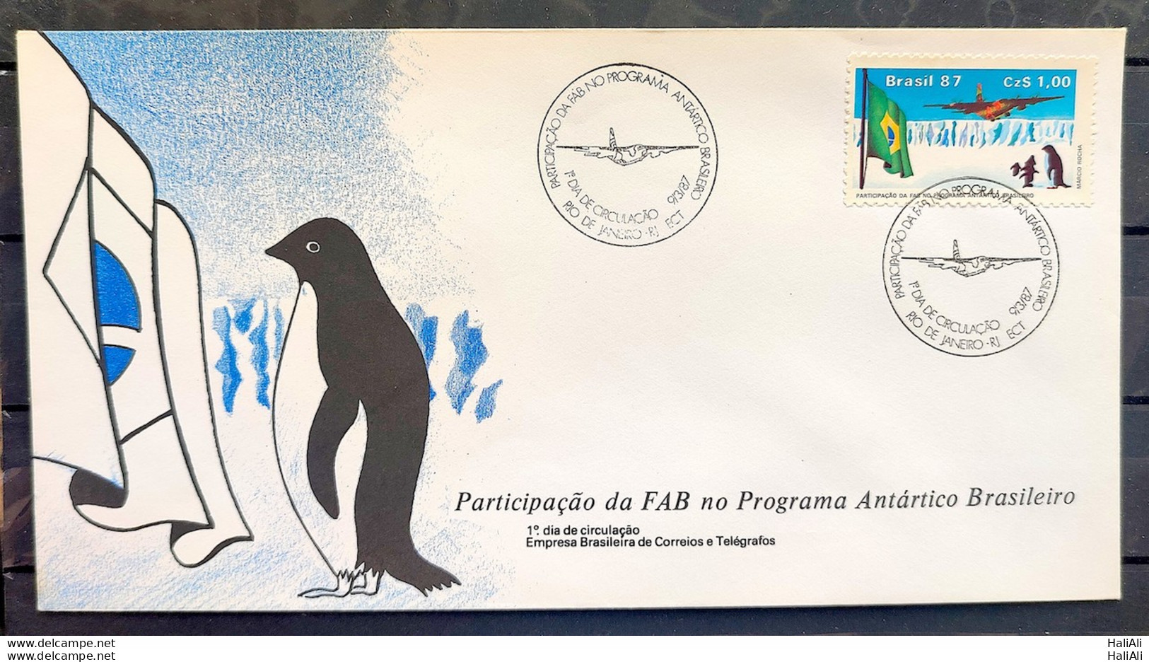 Brazil Envelope FDC 417 1987 FAB ANTARTICA ANTARTIDA FLAG AVAO PINGUIM CBC RJ 1 - FDC