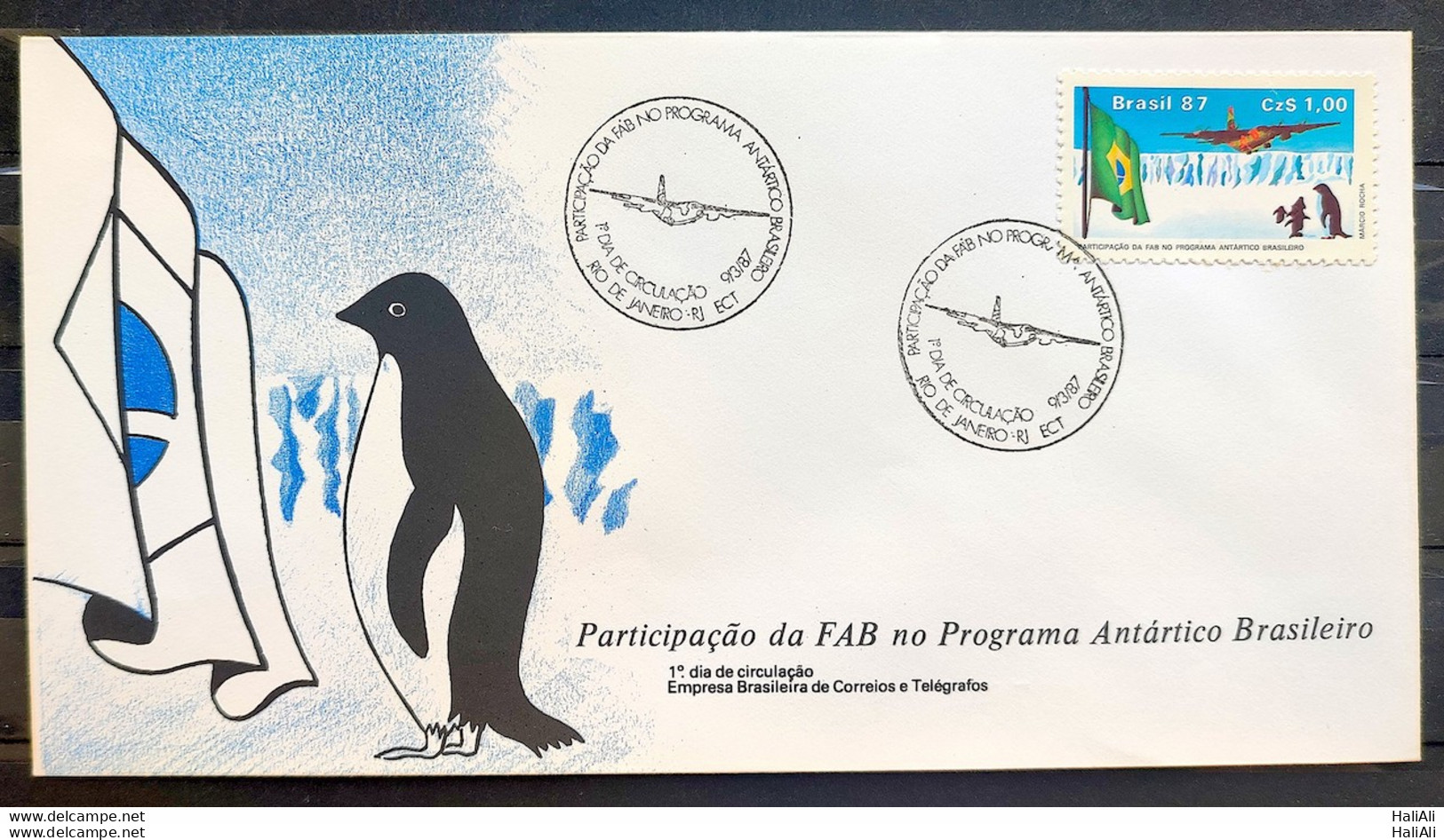 Brazil Envelope FDC 417 1987 FAB ANTARTICA ANTARTIDA FLAG PINGUIM CBC RJ 4 - FDC
