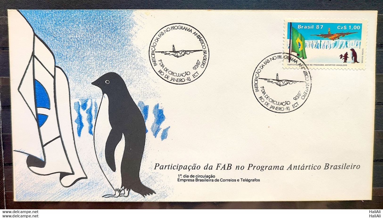 Brazil Envelope FDC 417 1987 FAB ANTARTICA ANTARTIDA FLAG PINGUIM CBC RJ 2 - FDC