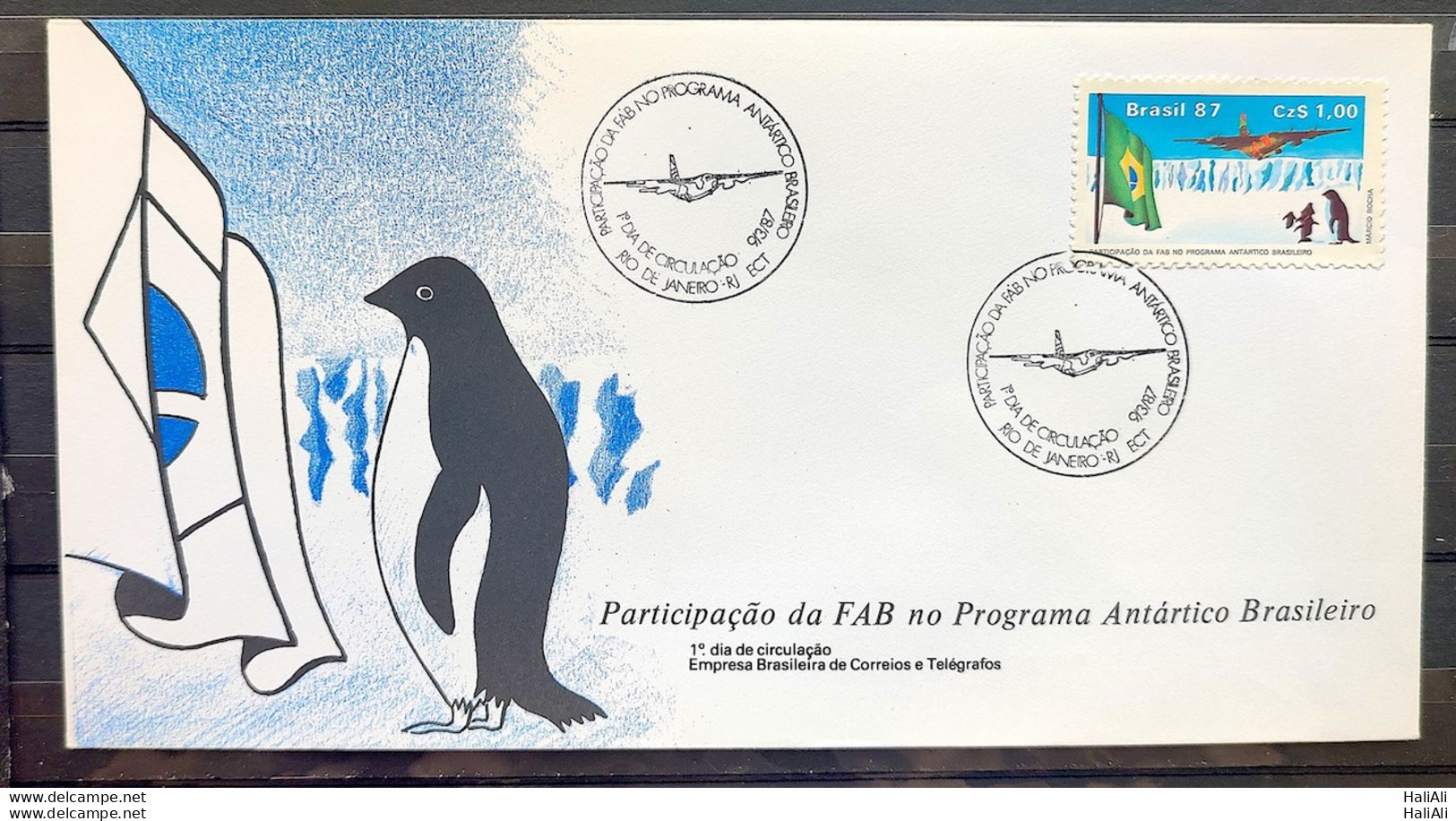 Brazil Envelope FDC 417 1987 FAB ANTARTICA ANTARTIDA FLAG AVAO PINGUIM CBC RJ 3 - FDC