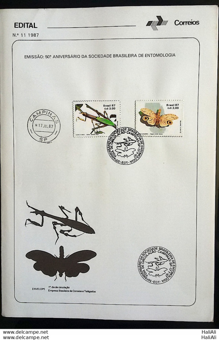 Brochure Brazil Edital 1987 11 Entomology With Stamp Overlaid CBC And CPD SP Campinas - Cartas & Documentos