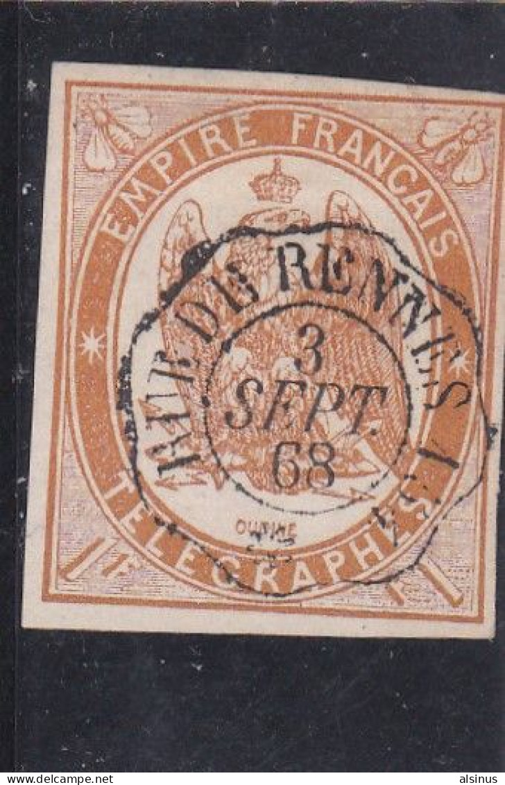 FRANCE - TIMBRE TELEGRAPHE - 1868 - N°3 -  1F ORANGE FONCE - OBLITERE - Telegraaf-en Telefoonzegels