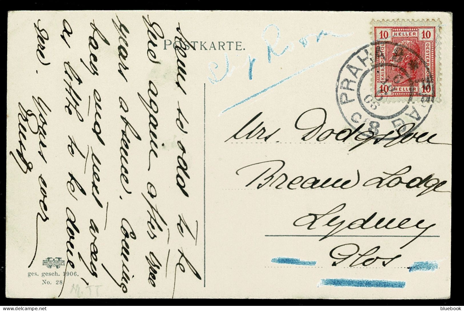 Ref 1644 - 1906 Prague Praha Postcard - Obstmarkt Czechoslovakia Czech Rep To Lydney UK - Brieven En Documenten