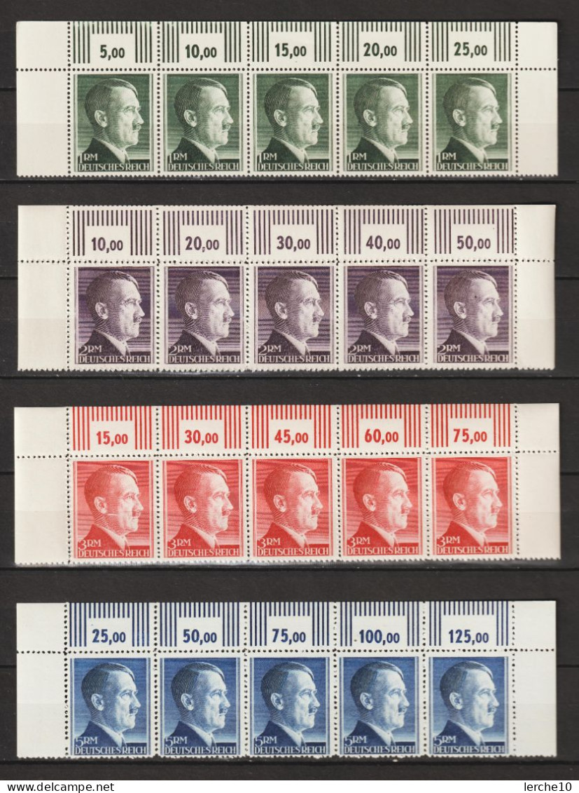 Adolf Hitler MiNr. 799-802 ** Kpl. Oberrand Streifen - Neufs