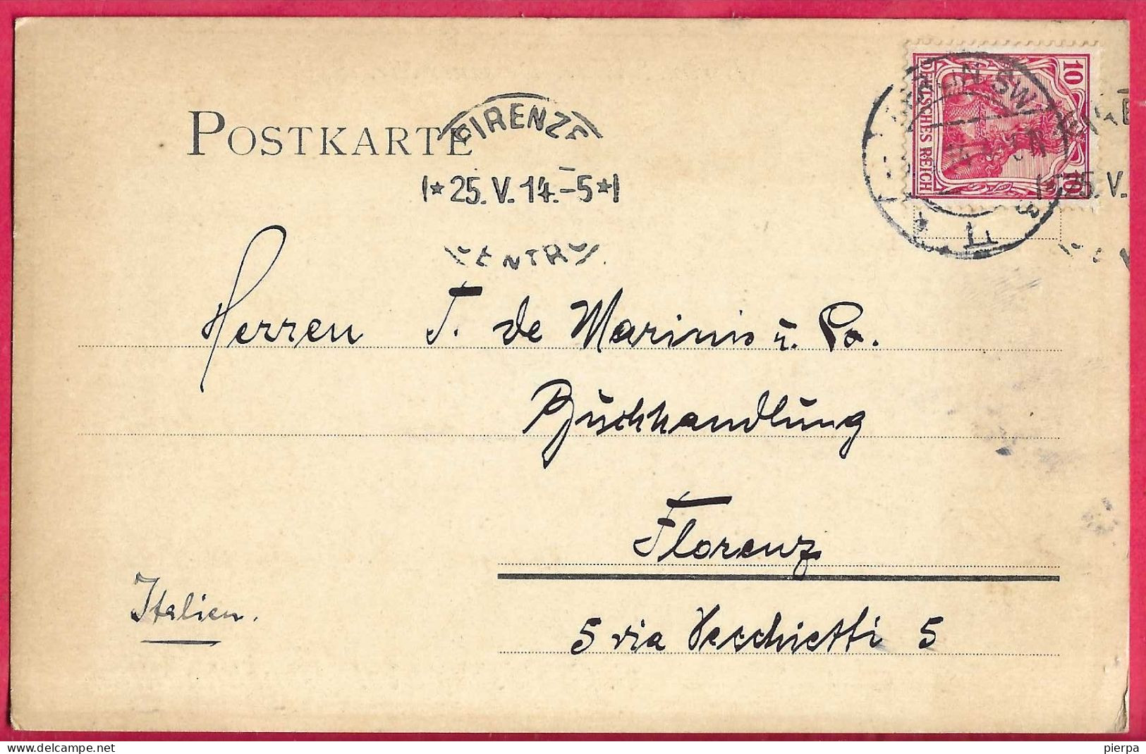 GERMANY - POSTKARTE PF.10 FROM "BERLIN SW.*23.5.14*/I1 PER FIRENZE - Lettres & Documents