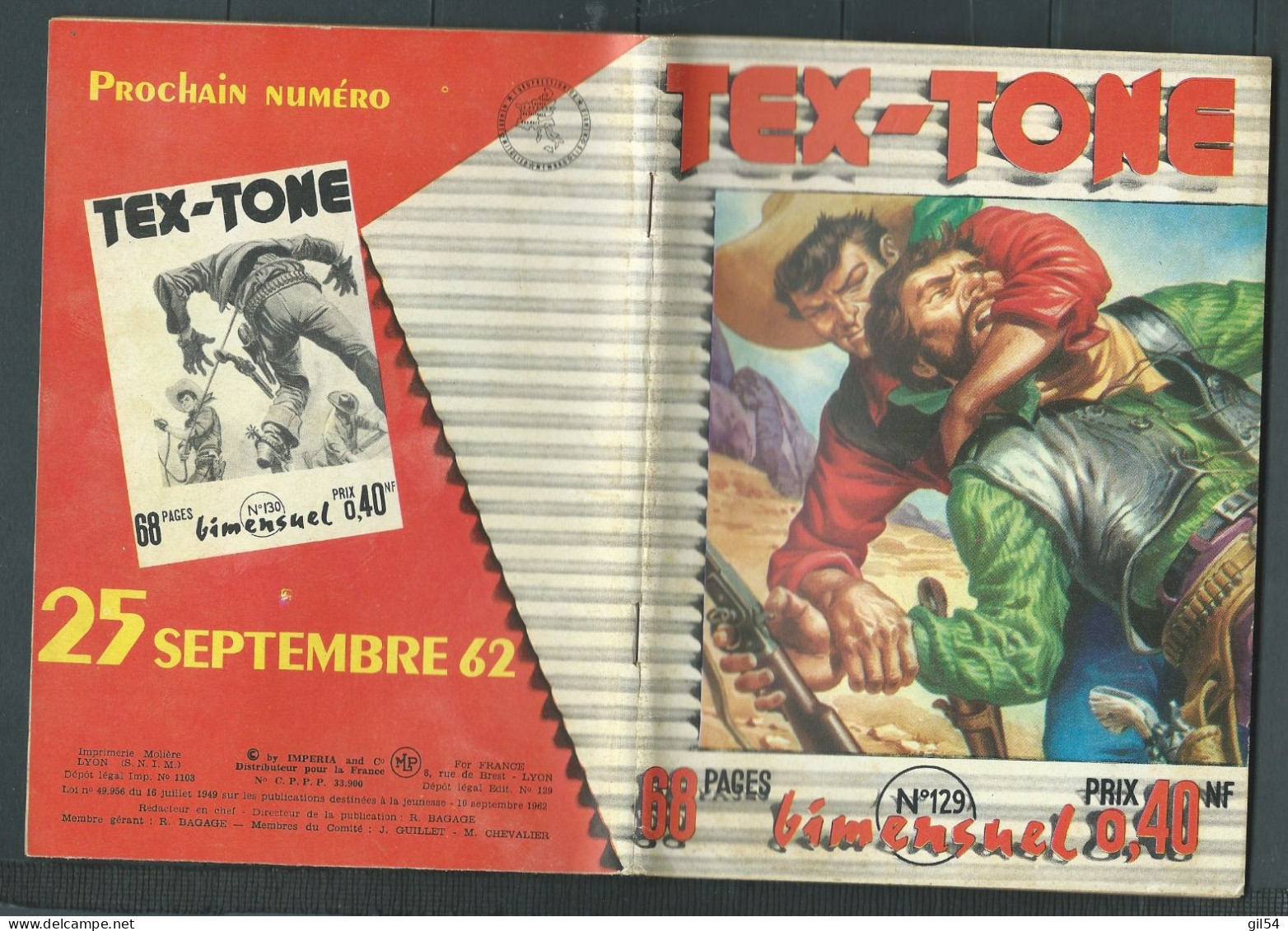 Tex-Tone  N° 129 - Bimensuel  " Les Faux Cow-boys  " - D.L.  18 Septembre  1962 - Tex0701 - Kleinformat