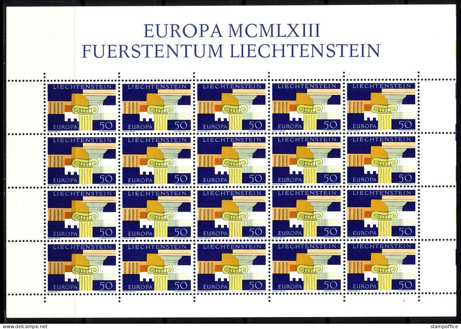 LIECHTENSTEIN MI-NR. 431 POSTFRISCH(MINT) KLEINBOGEN EUROPA 1963 ARCHITEKTURELEMENTE - 1963