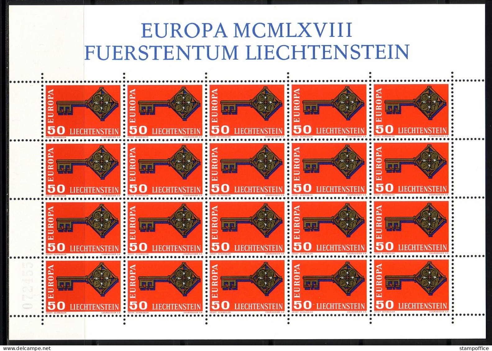 LIECHTENSTEIN MI-NR. 495 POSTFRISCH(MINT) KLEINBOGEN EUROPA 1968 SCHLÜSSEL - 1968