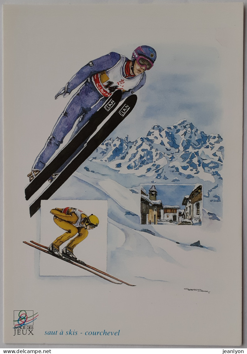 SKI - SAUT A SKIS - COURCHEVEL - Skieur / Montagne - Jeux Olympiques - CP Reproduisant Aquarelle Christian Burdet - Wintersport