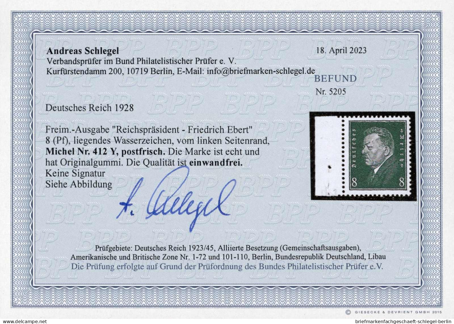 Deutsches Reich, 1928, 412 Y, Postfrisch - Other & Unclassified