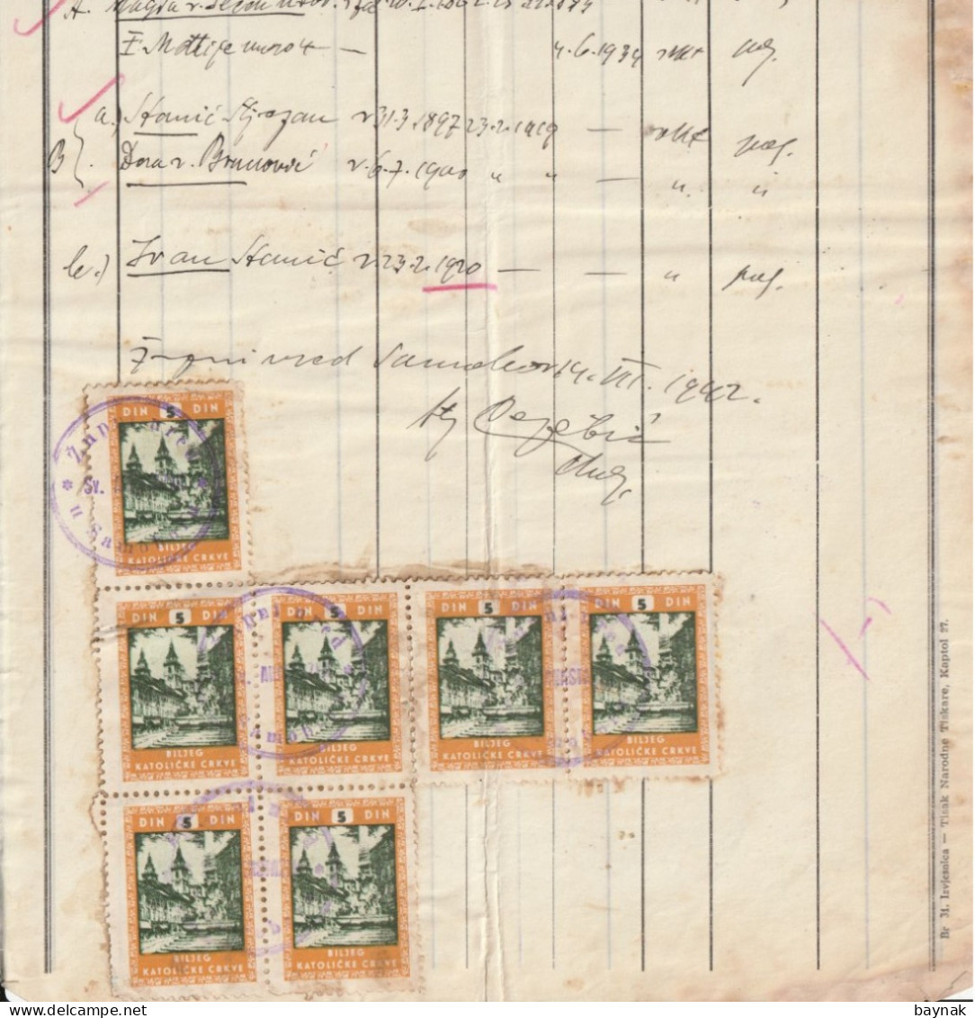 CROATIA  --  NDH  - NEZAVISNA DRZAVA HRVATSKA - TAX STAMP    -- 7 X  BILJEG KATOLICKE CRKVE  - 5 KN - Documents Historiques