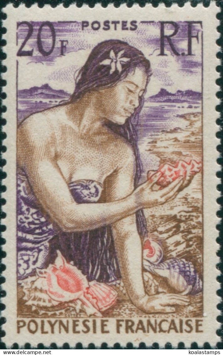 French Polynesia 1958 Sc#190,SG12 20f Polynesian Girl On Beach MLH - Andere & Zonder Classificatie