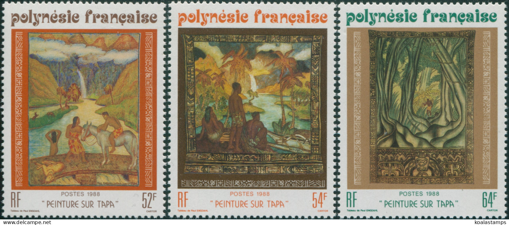 French Polynesia 1988 Sc#482-484,SG532-534 Tapa Paintings Set MNH - Other & Unclassified