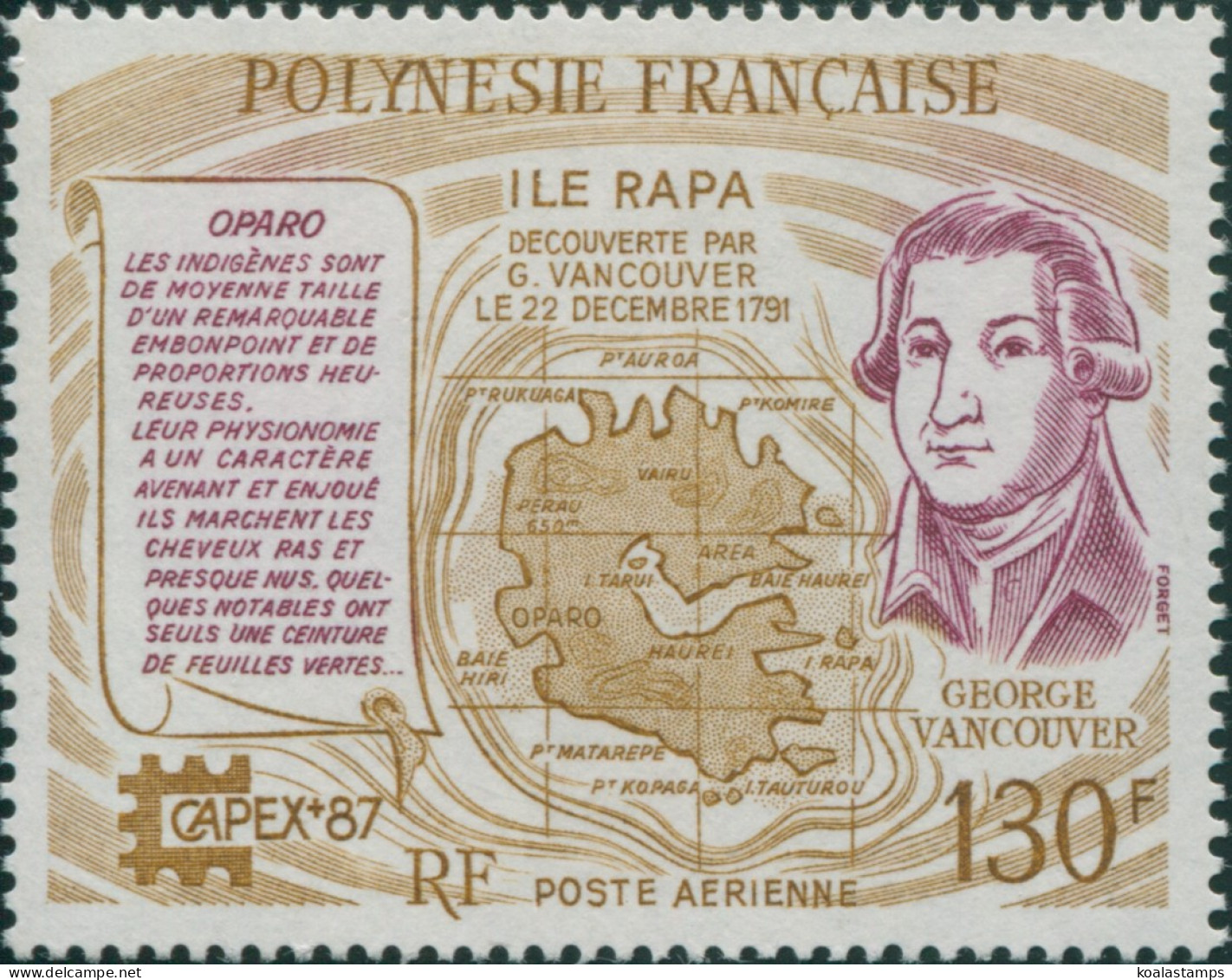 French Polynesia 1987 Sc#C225,SG509 130f George Vancouver, Map And Quotation MNH - Andere & Zonder Classificatie