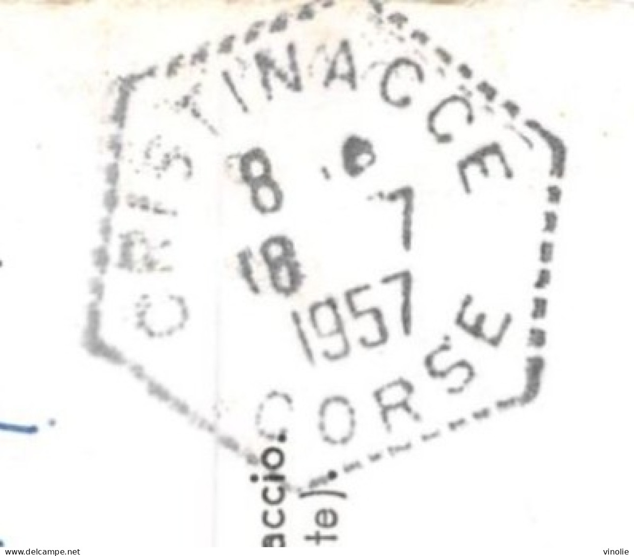 MO-24-400 :  OBLITERATION HEXAGONALE SUR CARTE POSTALE. CRISTINACCE. CORSE. 18 JUILLET 1957 - 1961-....