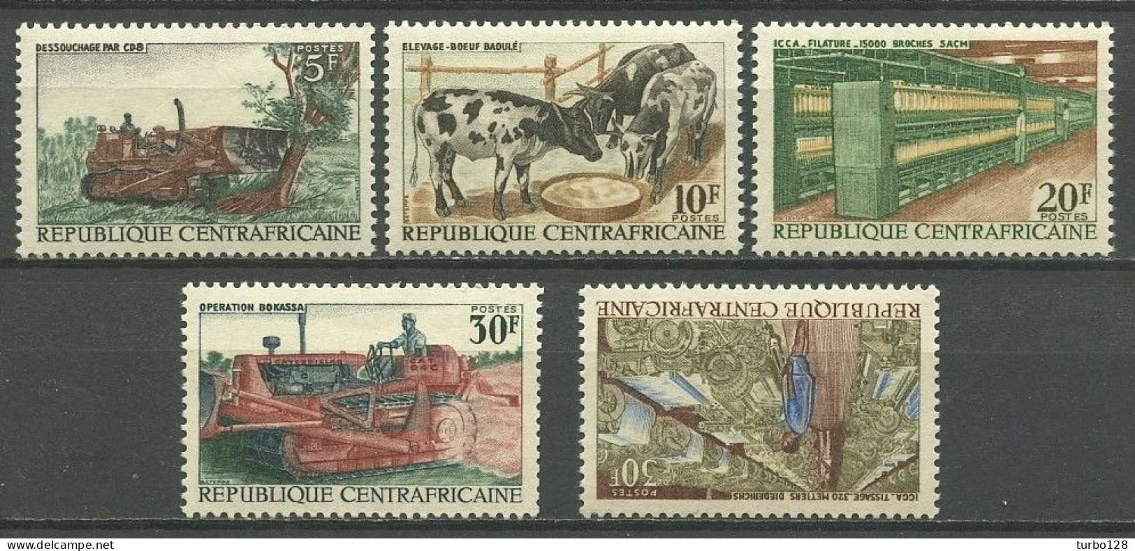 CENTRAFRICAINE 1968 N° 103/107 ** Neufs MNH Superbes C 5 € Opération Bokassa Elevage Animaux Bovins Buldozer Tissage - Zentralafrik. Republik