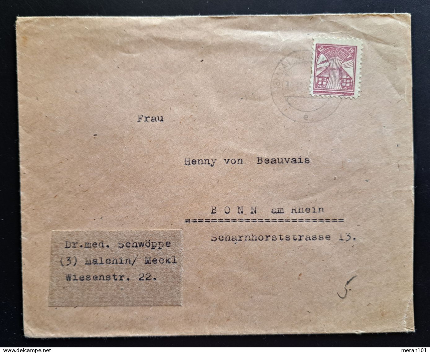 Mecklenburg-Vorpommern 1946, Malchin Brief Nach Bonn - Covers & Documents