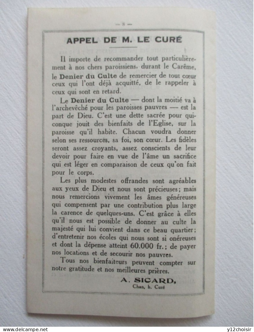 DEPLIANT PAROISSE SAINT-PIERRE-DE-CHAILLOT  CAREME DE 1926 PAR LE R.P. DE TONQUEDEC & L' Abbé COLAS . PARIS 16 ème - Godsdienst & Esoterisme