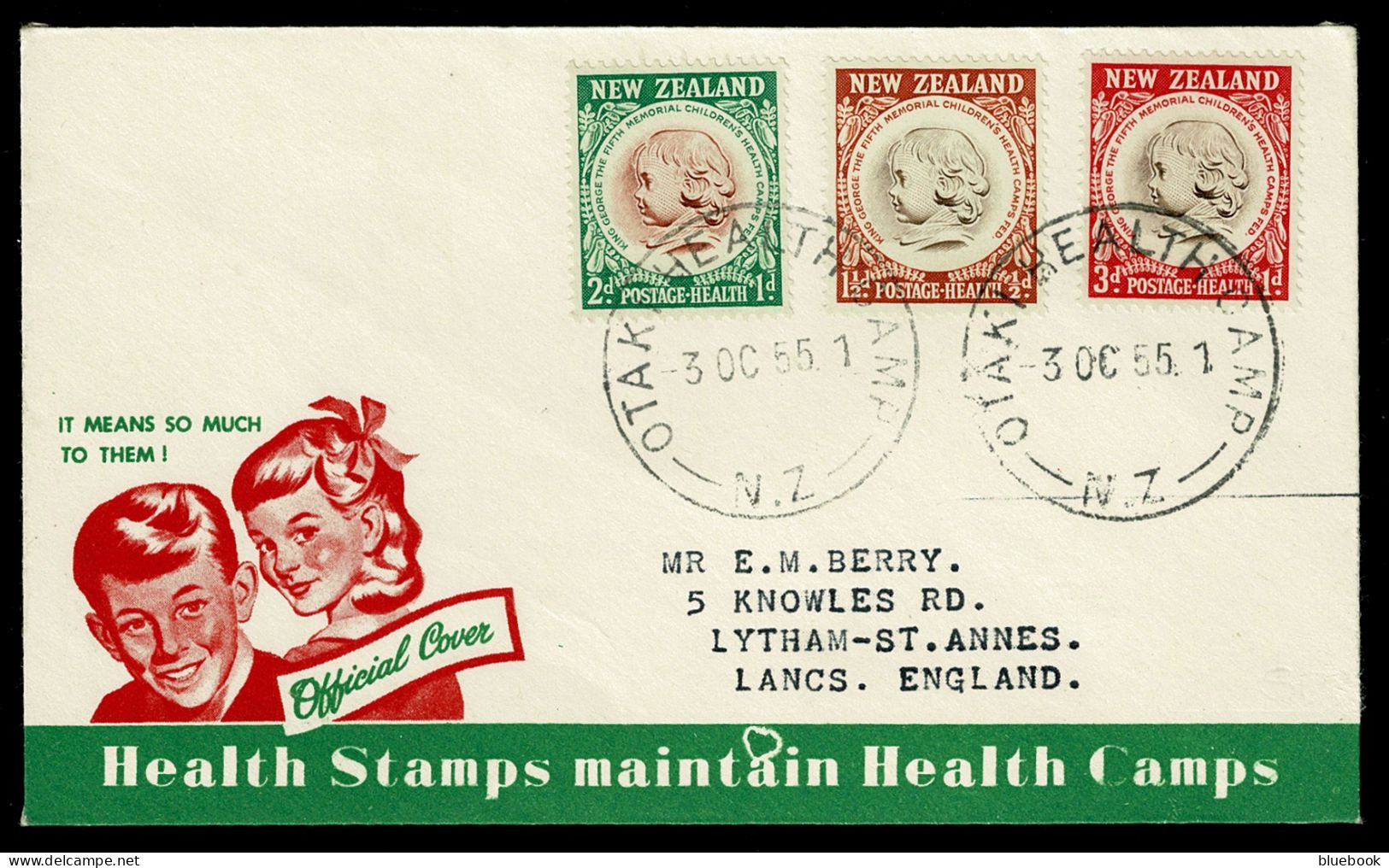 Ref 1644 - 1955 Health Stamps FDC Cover - Otaki Health Camp To Lytham-St-Annes - Lettres & Documents