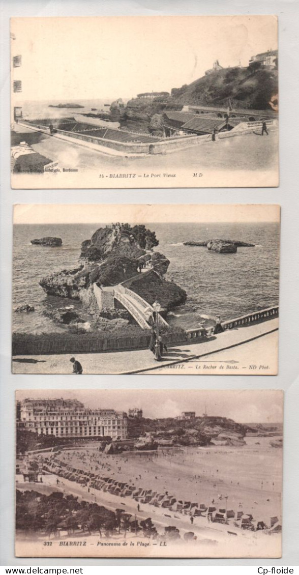 64 - BIARRITZ . " PANORAMA DE LA PLAGE", " LE PORT VIEUX " & " LE ROCHER DE BASTA ". 3 CPA - Réf. N°38986 - - Biarritz