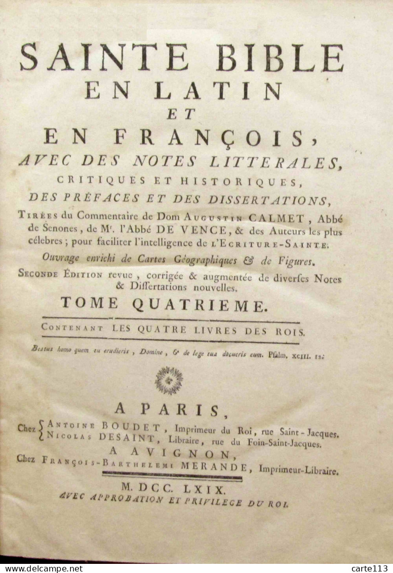 COLLECTIF  - SAINTE BIBLE EN LATIN ET EN FRANCOIS - TOME QUATRIEME - CONTENANT LES - 1701-1800