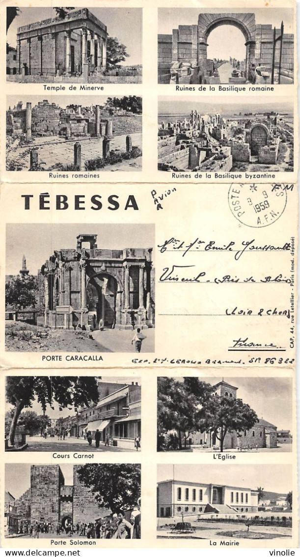 MO-24-383 :  TEBESSA. CARTE-LETTRE AVEC CACHET FRANCHISE MILITAIRE  POSTES AUX ARMEES. 9 SEPTEMBRE 1959. A.F.N. - Tébessa