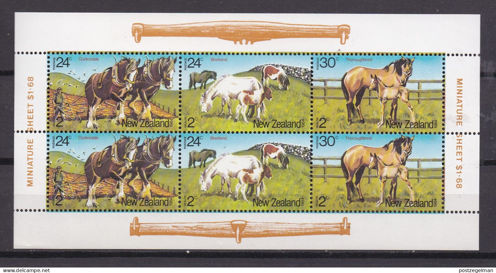 NEW ZEALAND, 1984, Mint Stamp(s) In Postbook , Horses, Michel Nr(s). 906-908, Scannr. F4168 - Blokken & Velletjes