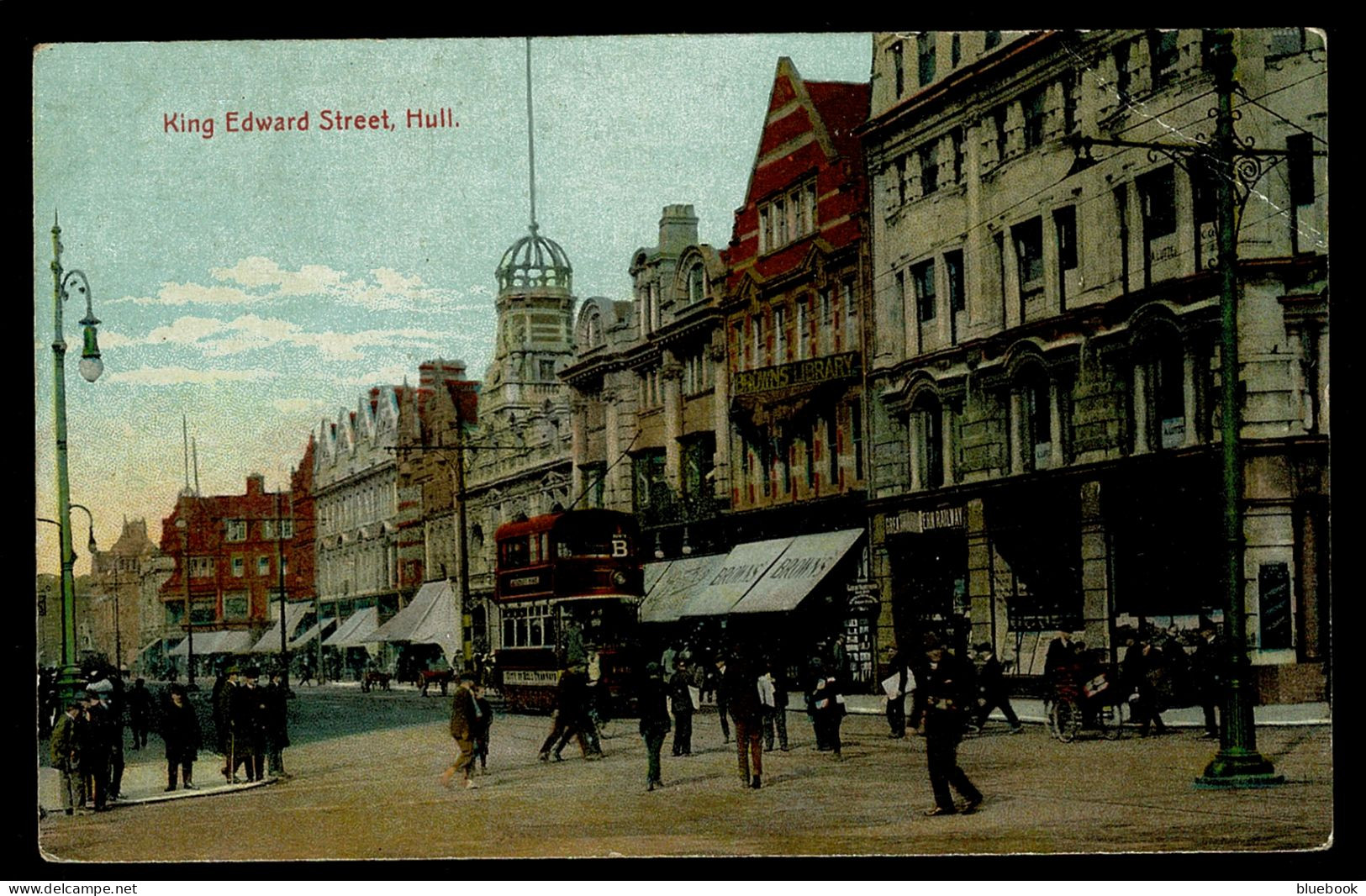 Ref 1644 - Early Postcard - Tram On King Edward Street Hull - Yorkshire - Hull