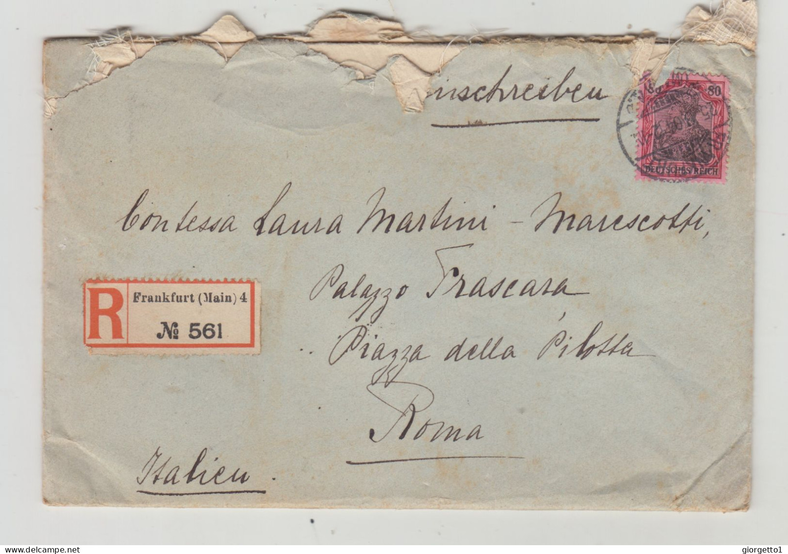 BUSTA SENZA LETTERA TARIFFA RACCOMANDATA DA FRANCOFORTE - GERMANIA  VERSO ITALIA DEL 1904 PER CONTESSA - Poststempel