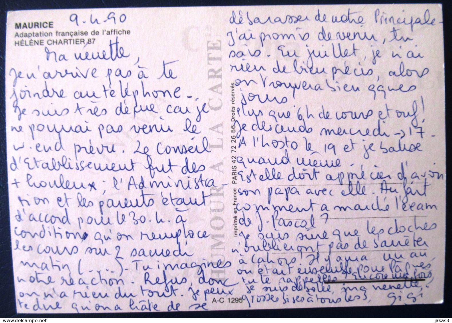 CPM CARTE POSTALE  FILM " MAURICE    "  D HÉLÈNE CHARTIER   (1987   ) - Afiches En Tarjetas