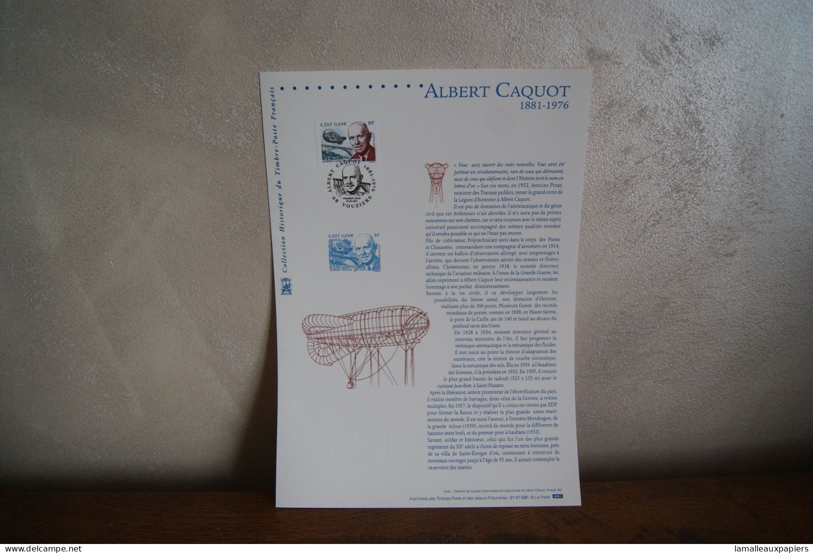 Albert CAQUOT : Collection Historique Du Timbre Poste Français (2001) 1e JOUR - Vliegtuigen