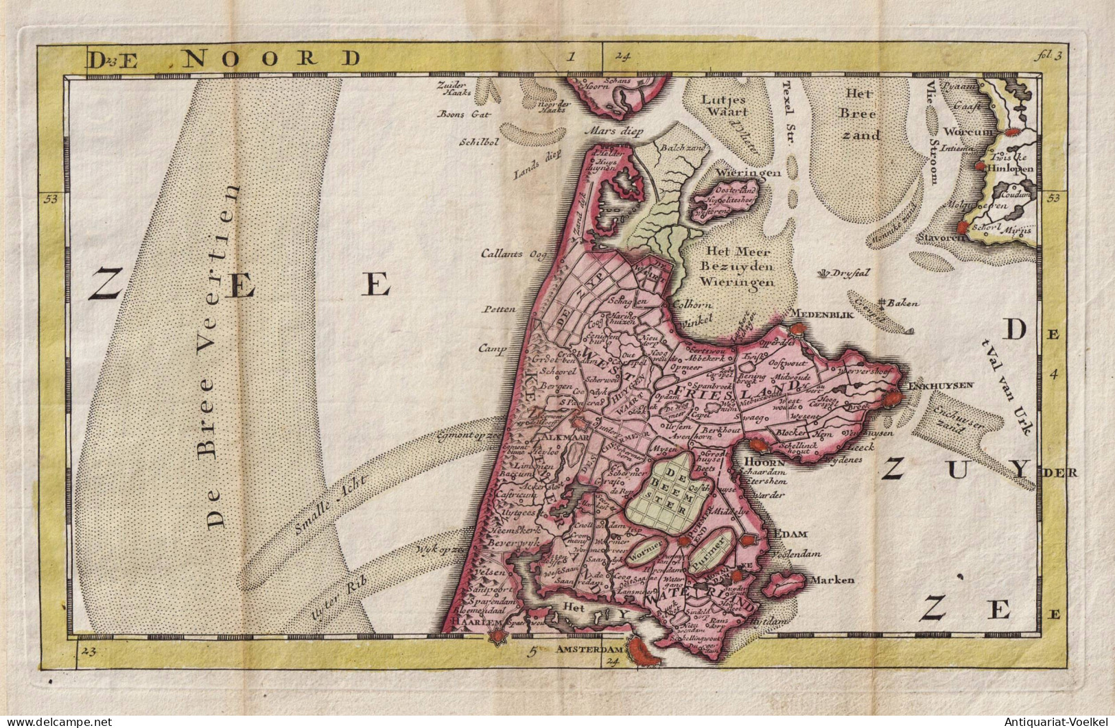 De Noord Zee - Amsterdam Alkmaar Hoorn Noord-Holland Niederlande Nederland Netherlands / Karte Map - Prints & Engravings