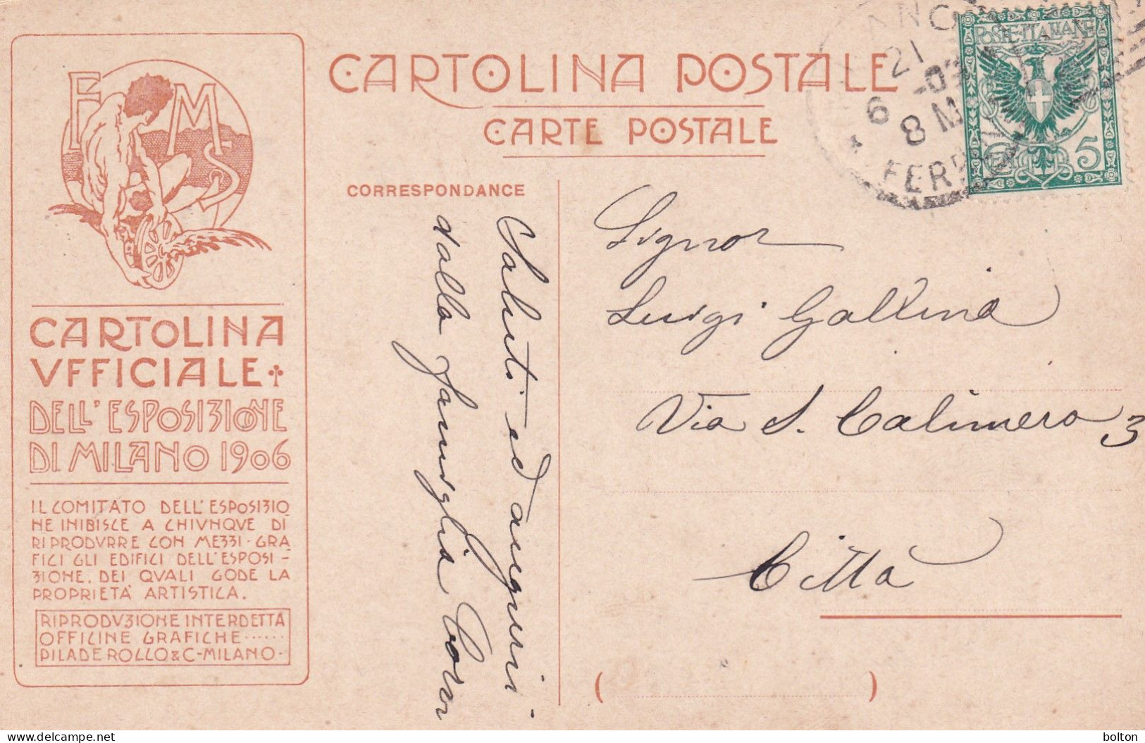 N. 2 Cartoline Ufficiali  Dell'esposizione Di Milano Del 1906 - Storia Postale