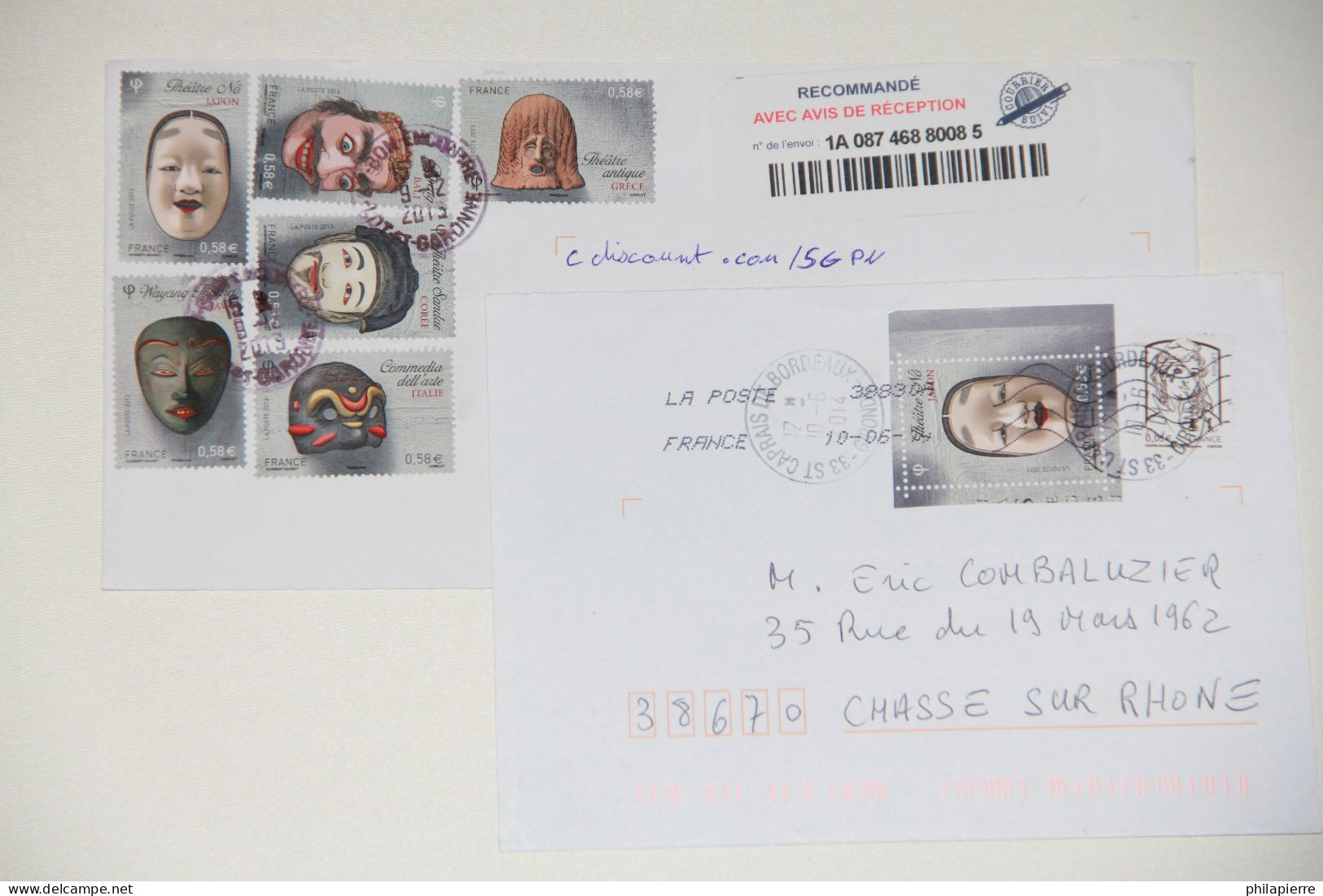 Lettres France, Timbres Oblitérés N°4803, N°4804, N°4805, N°4806, N°4807, N°4808, Masques De Théâtre, Année 2013 - 1961-....