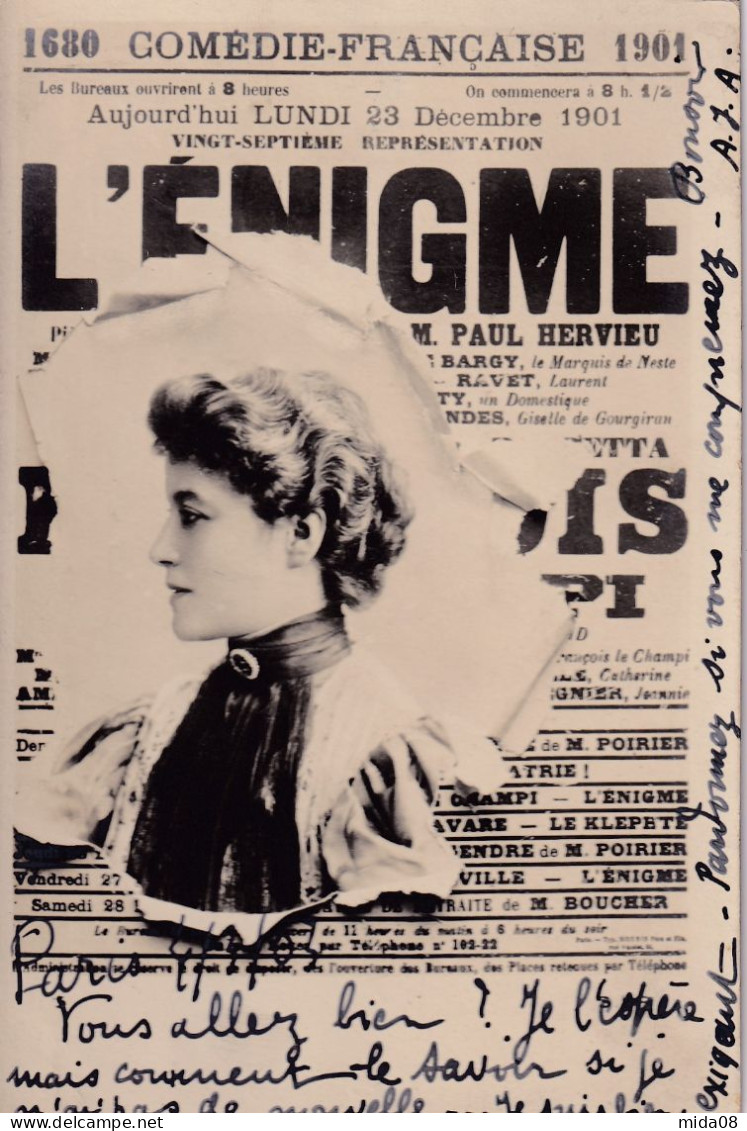 FANTAISIES . Joli Portrait De Femme Dans L'affiche L'ENIGME à La Comédie Française En 1901 - Teatro