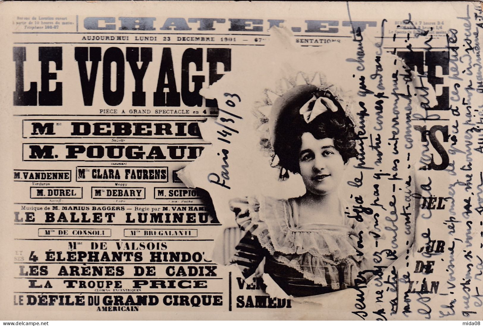 FANTAISIES . Joli Portrait De Femme Dans L'affiche LE VOYAGE...au CHATELET En 1901 - Théâtre