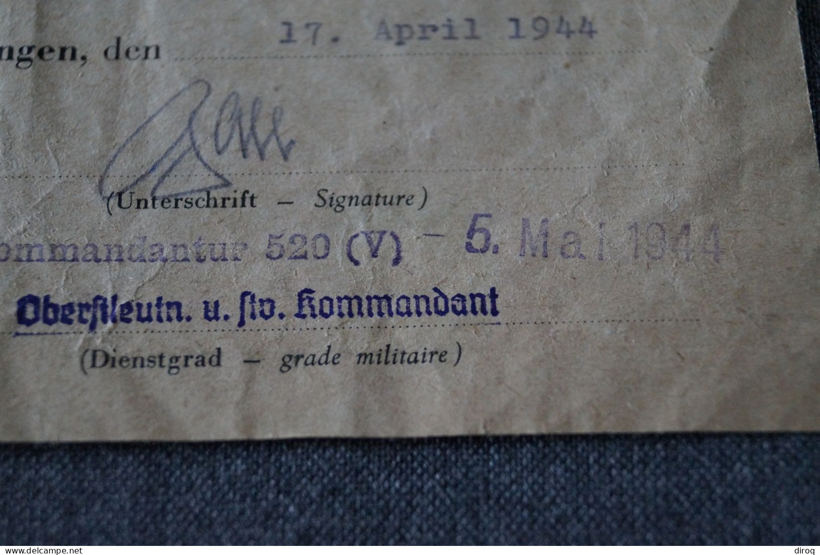 Guerre 40-45, Attestation De Rapatriement Allemand Pour Albert Tréfois,1944.original Pour Collection - 1939-45