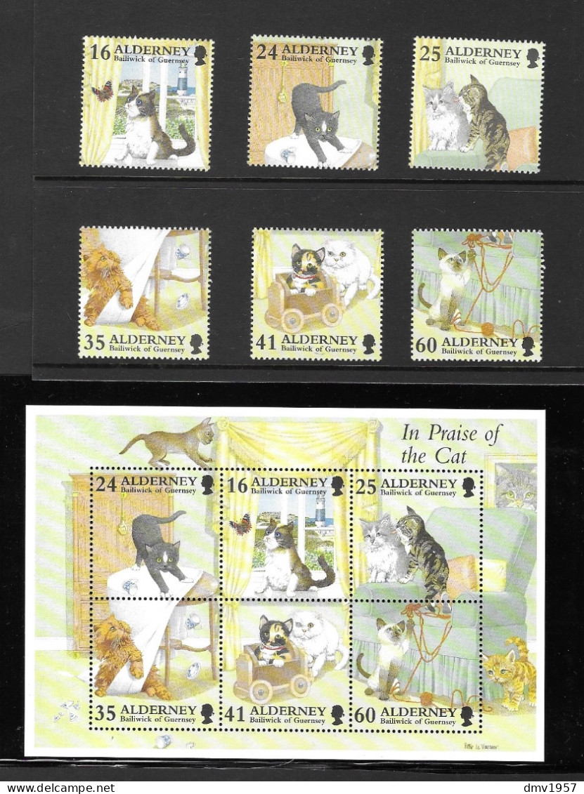 Alderney 1996 MNH Cats Sg A89/94 & MS A95 - Alderney