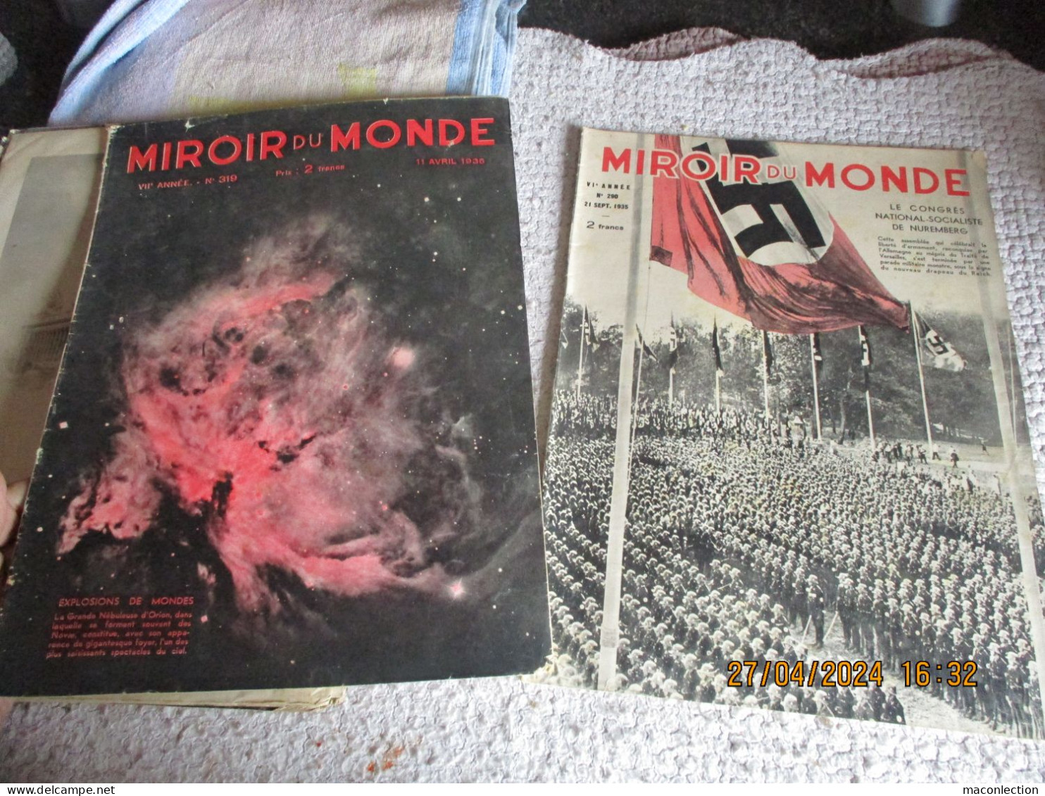 lot de 19 Magazines Miroir du Monde 1934 à 1936 1 Paris Match 1939 Guerre Politique Société Sport