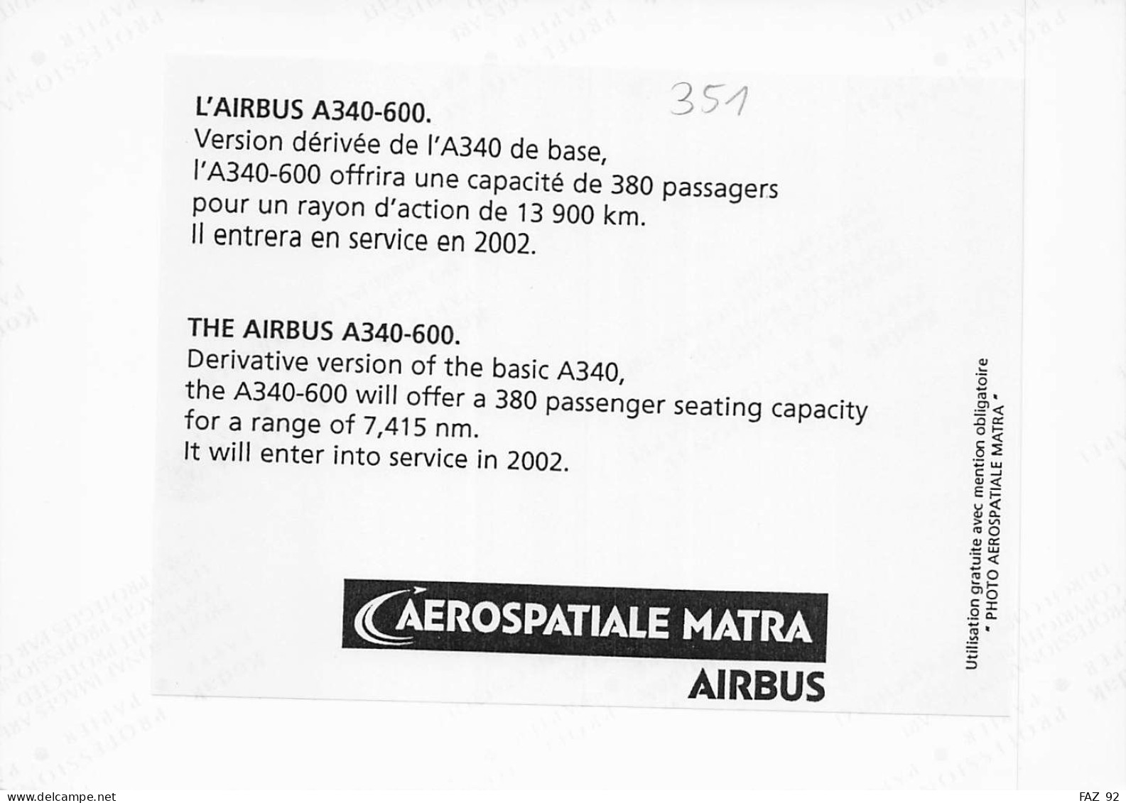 Airbus A340-600 - +/- 180 X 130 Mm. - Photo Presse Originale - Luftfahrt