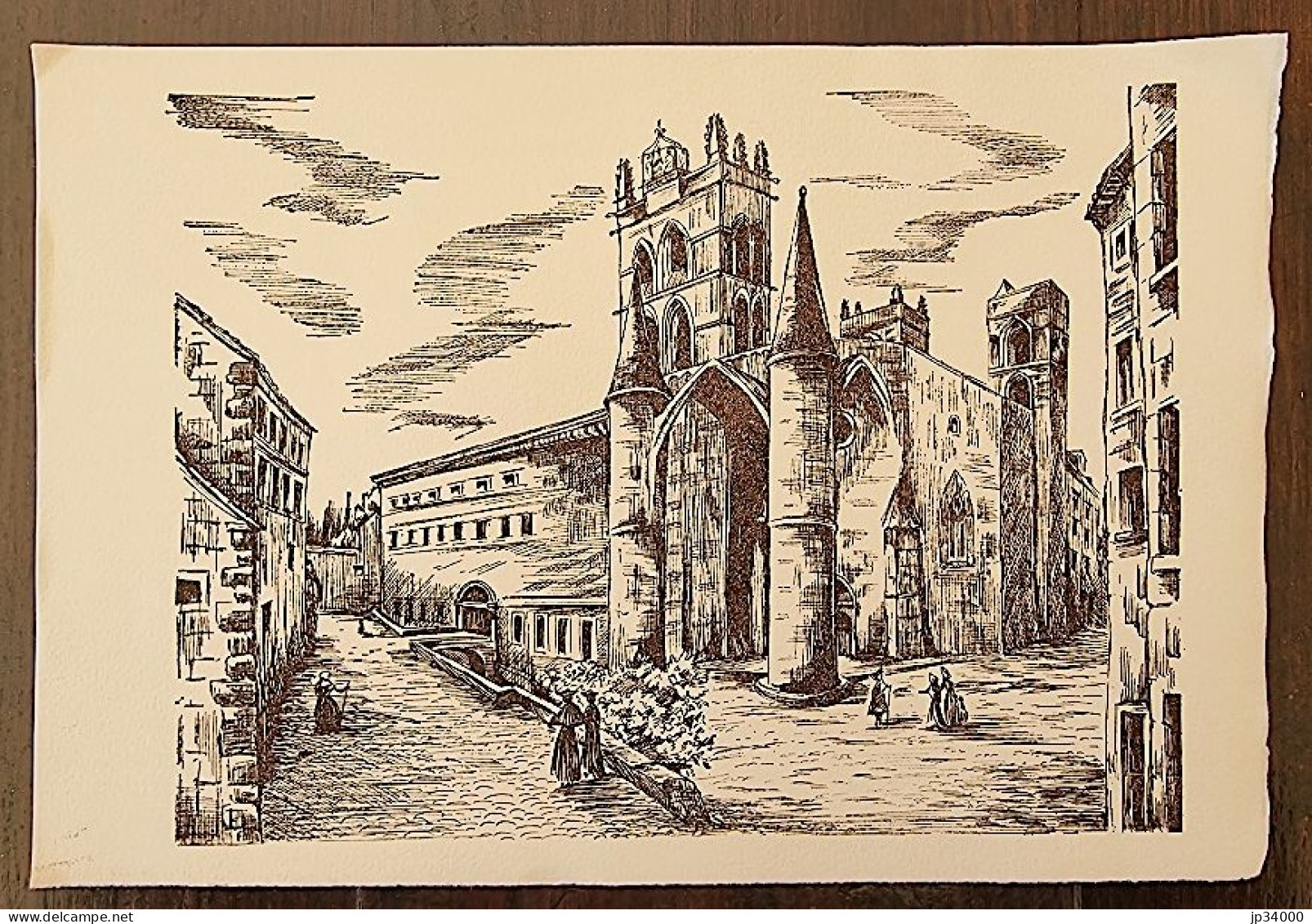 MONTPELLIER " Rue St Pierre, La Cathédrale " Gravure 18,5 X 28 Cm. (2) - Prints & Engravings